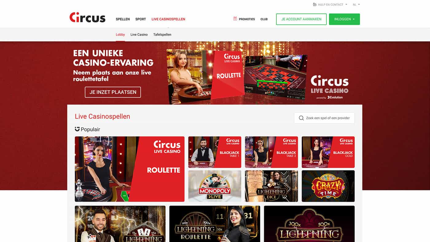 Circus Nederland live casinospellen